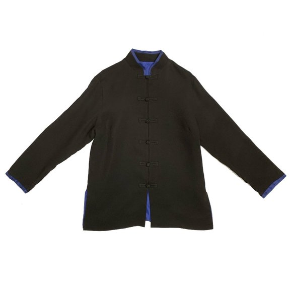 Harari Asian-Inspired Silk Jacket Black/Blue